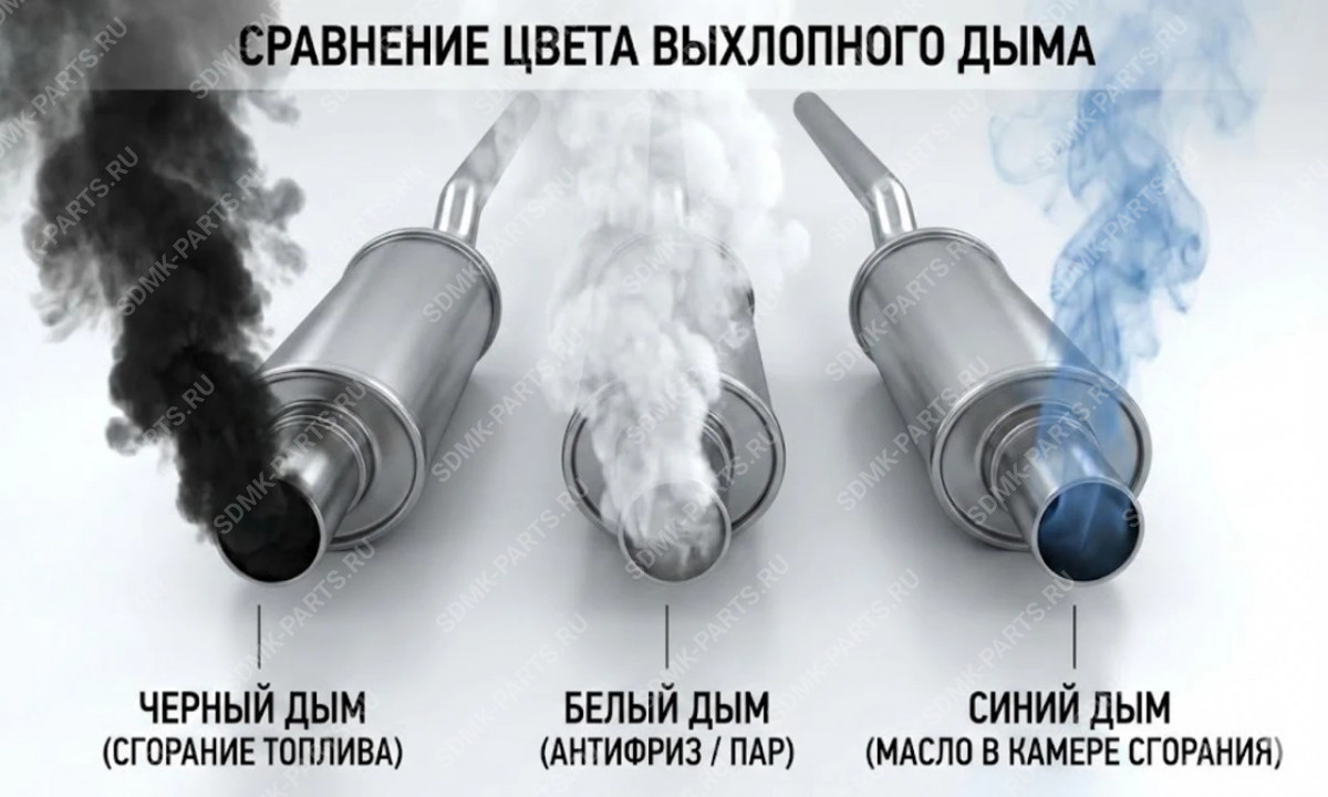 Инфографика: черный, белый и сизый дым дизеля.